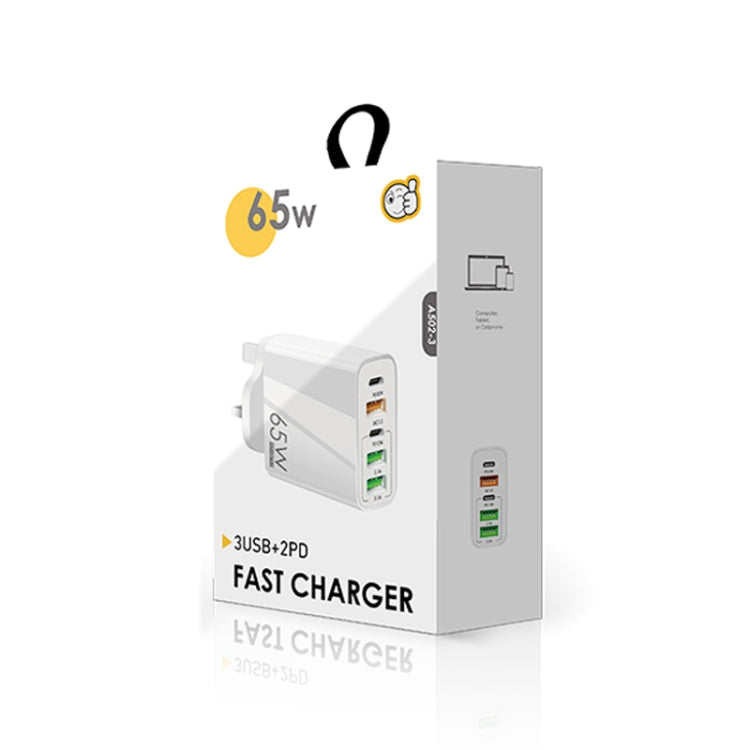 65W Dual PD Type-C + 3 x USB Multi Port Charger with 3A Type-C to 8 Pin Data Cable, UK Plug, UK Plug + Type-C to 8 Pin Cable